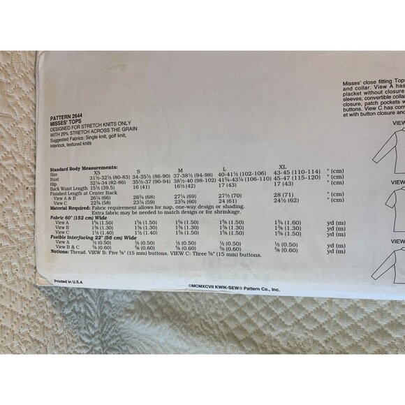 Kwik Sew Misses Tops Sewing Pattern sz XS S M L XL 2644 - uncut - Picture 4 of 8